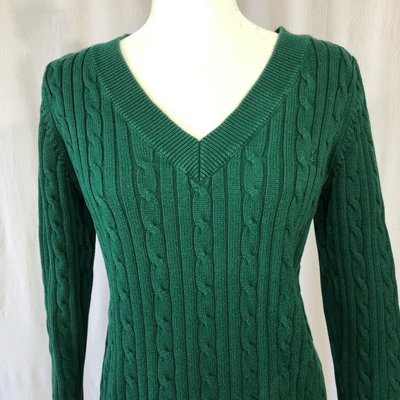 Chaps Classics Dark Green Cotton V Neck Sweater - Picture 2 of 8